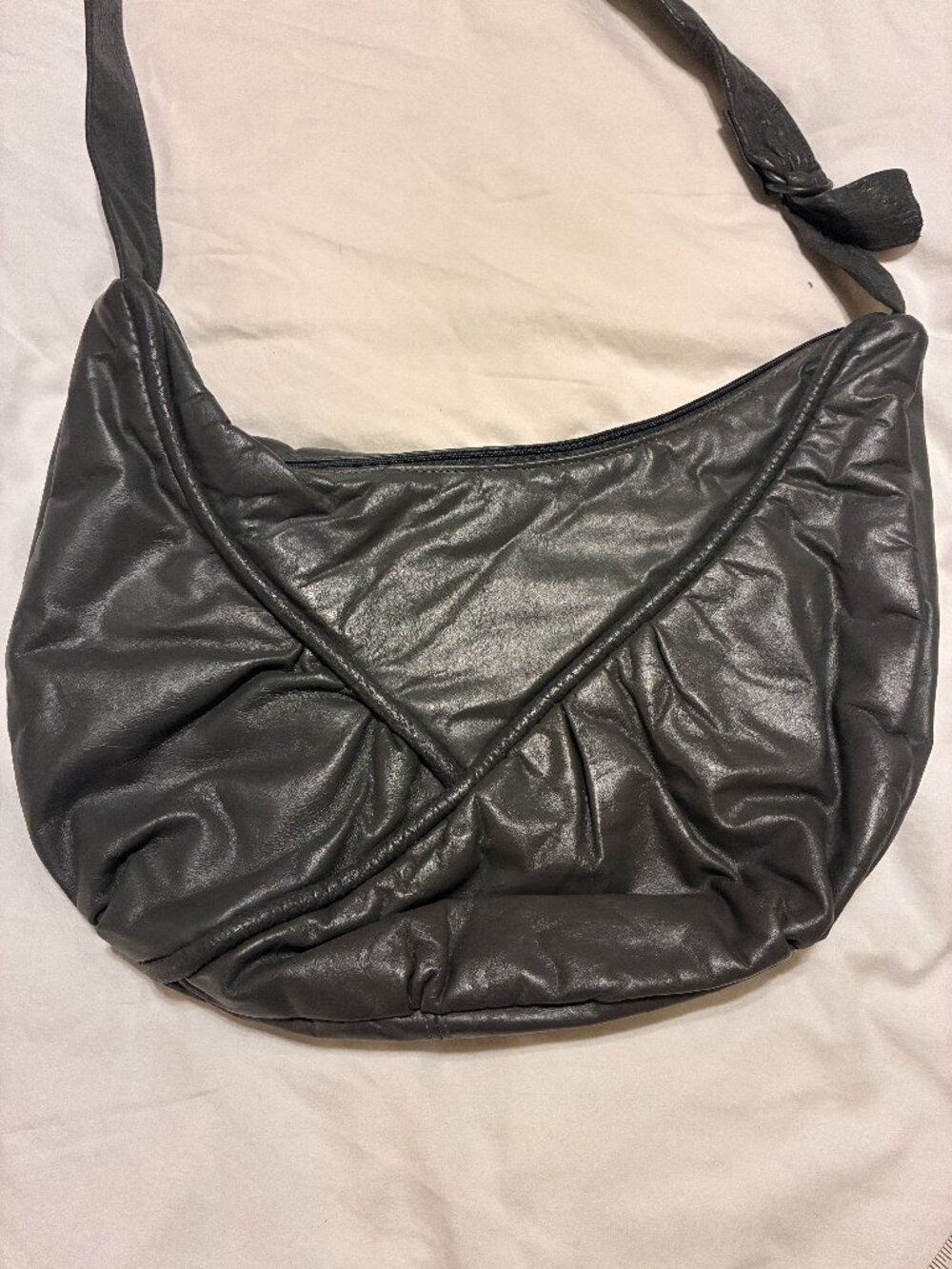 Vintage Anton Large Leather Slouchy Hobo Crossbody Purse in Charcoal Grey